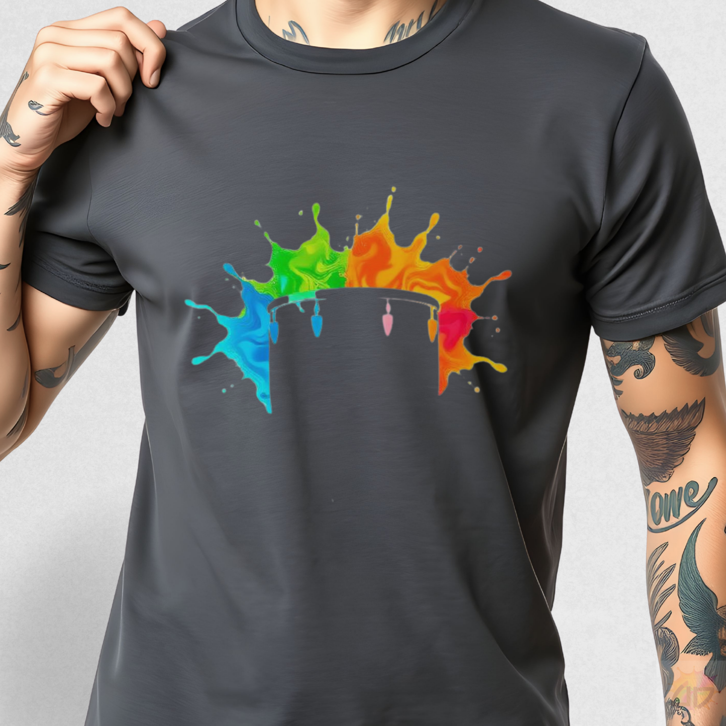 Colorful Drum Silhouette in a Vibrant Splash Graphic Tee.