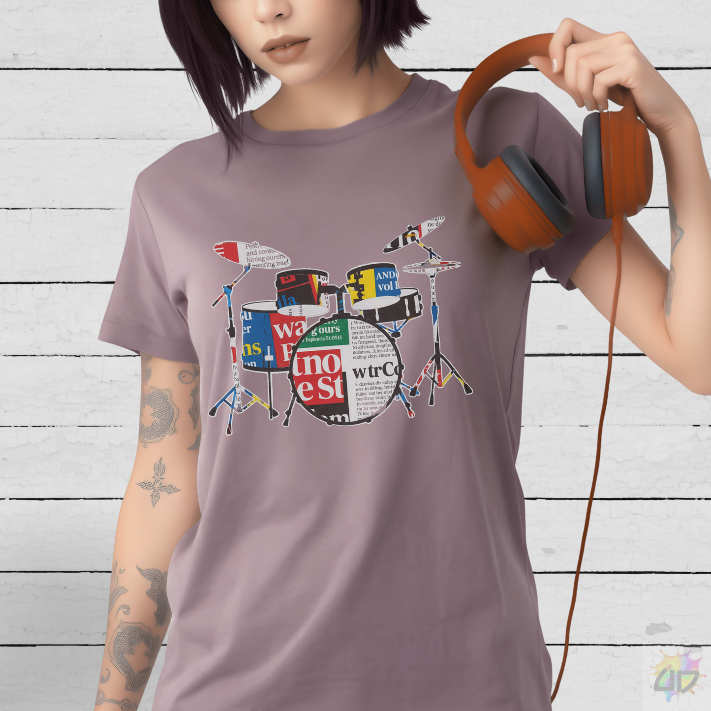 Drum Kit in Magazine Art Graphic Tee.