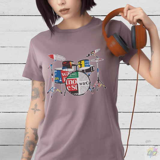 Drum Kit in Magazine Art Graphic Tee.