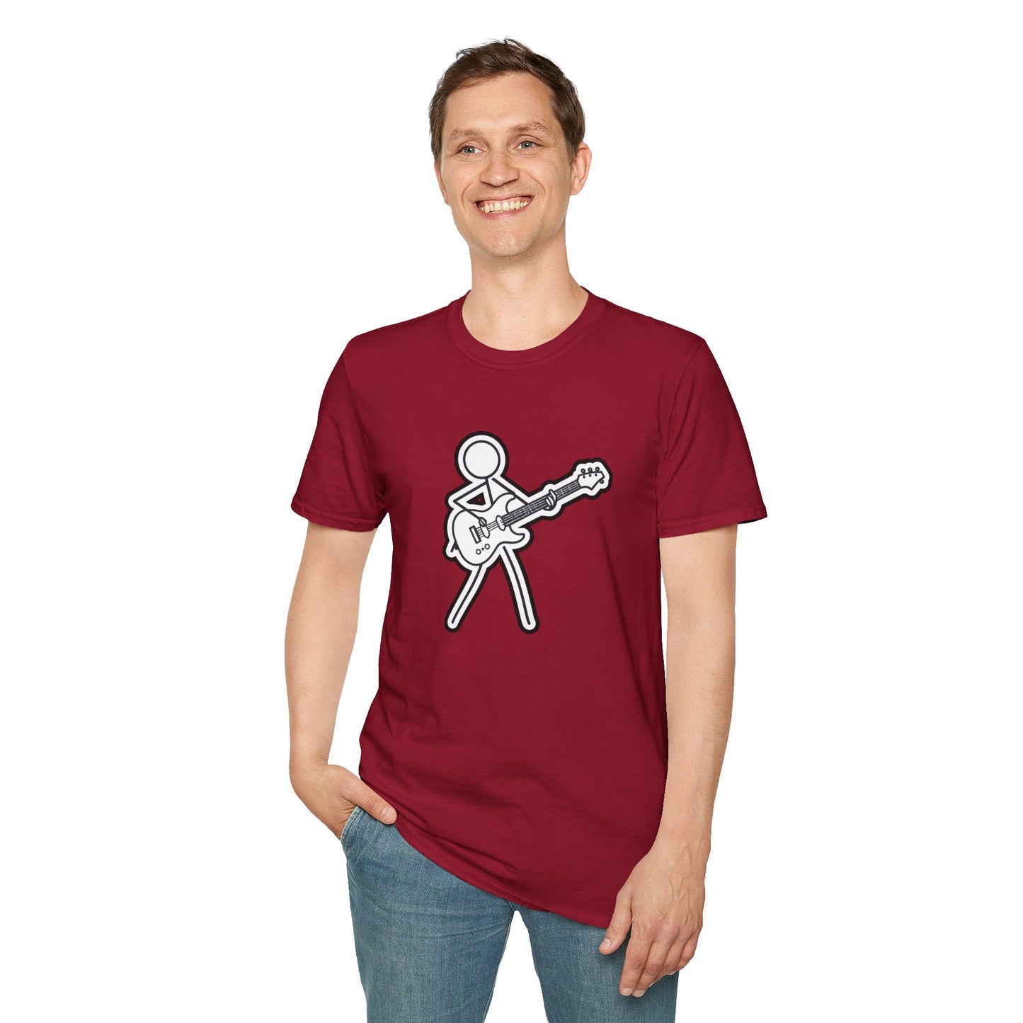 Stick figure playing guitar