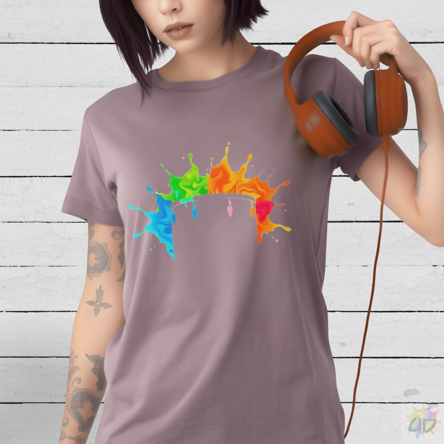 Colorful Drum Silhouette in a Vibrant Splash Graphic Tee.