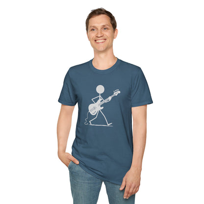 stick figure walking and playing bass