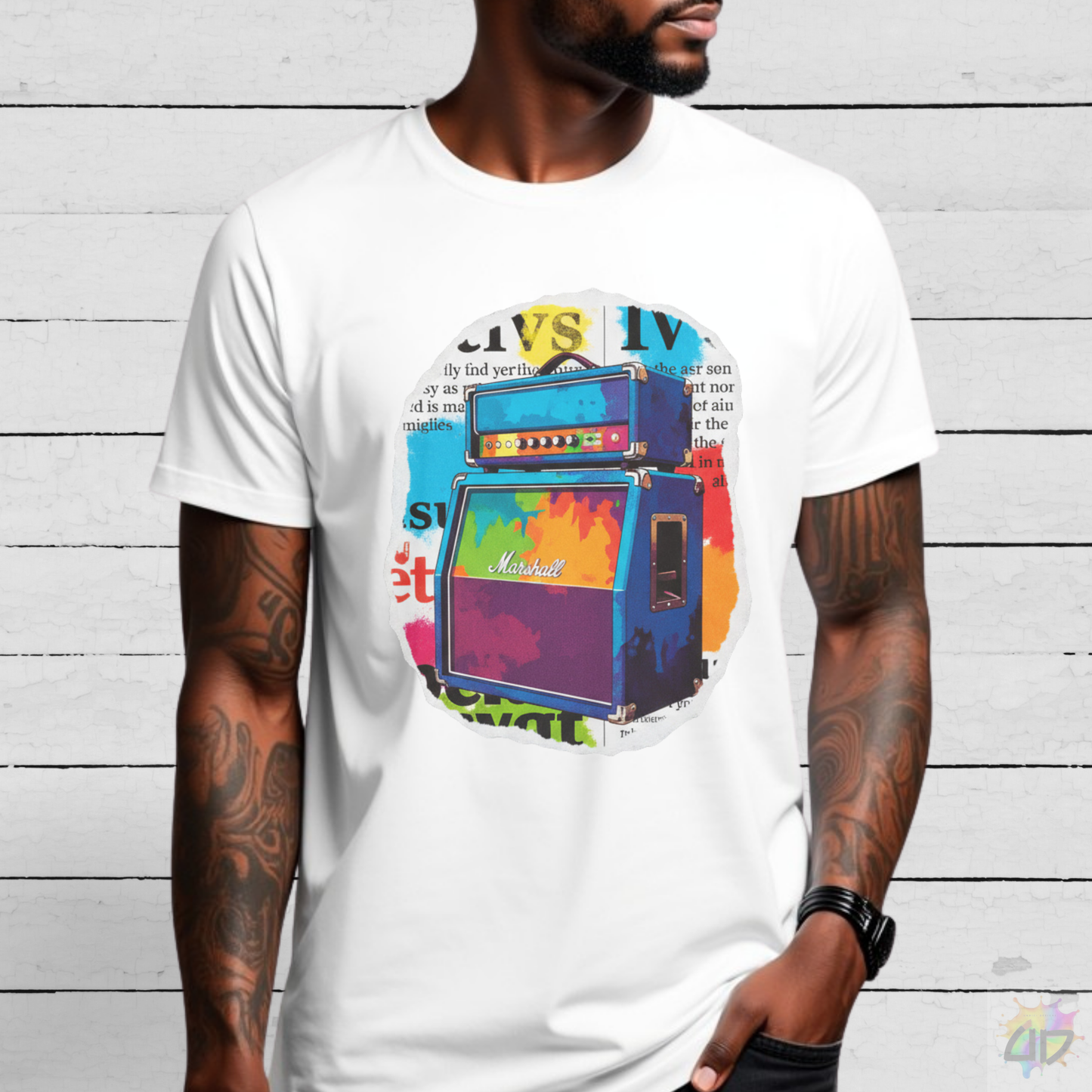 Colorful Cutout of Amp Graphic Tee.