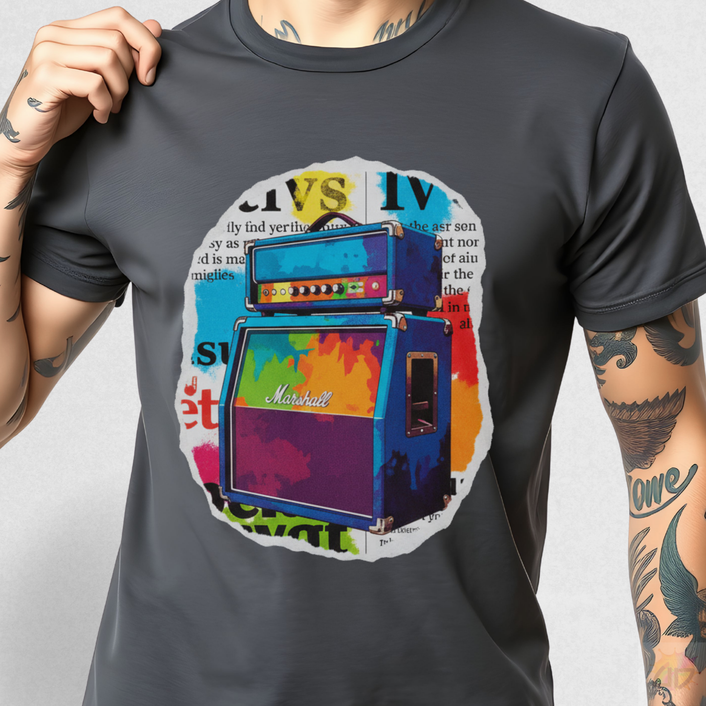 Colorful Cutout of Amp Graphic Tee.