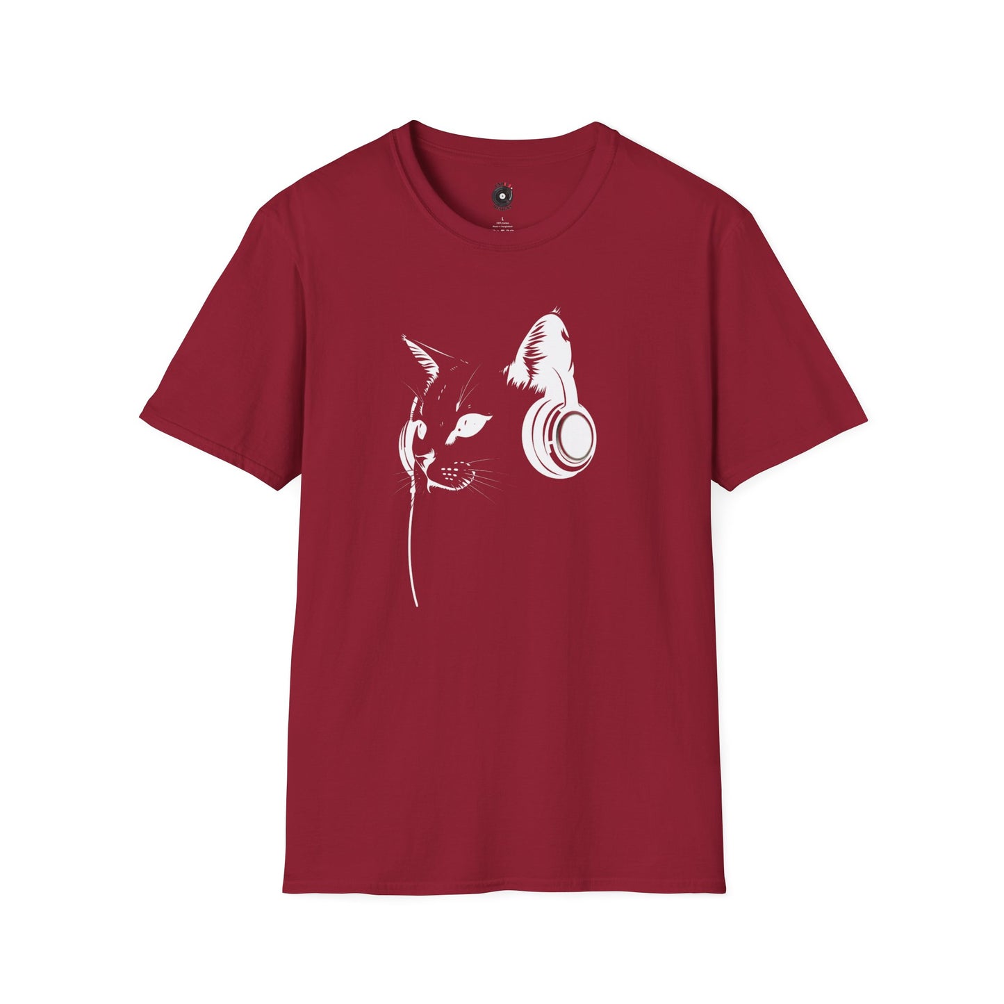 Silhouette of Cat Wearing Headphones Graphic Tee.