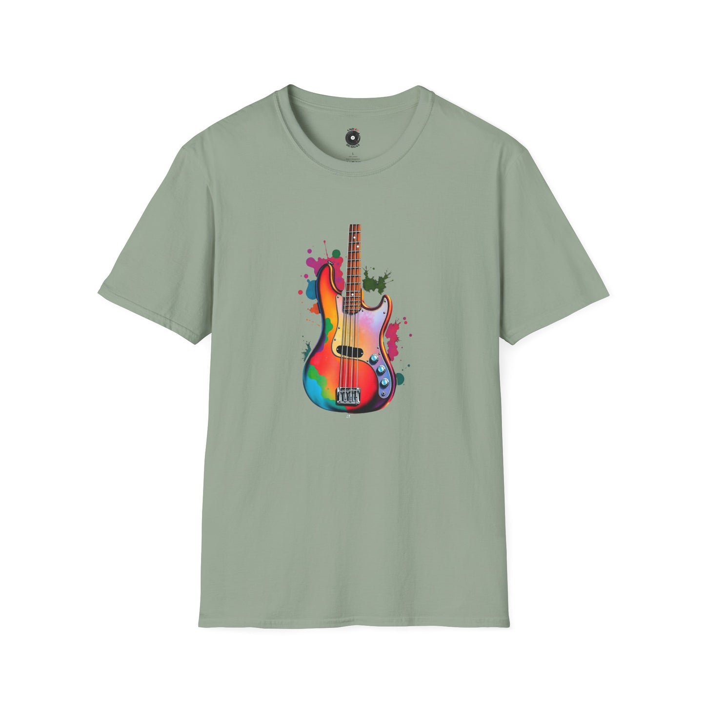 Colorful Jazz Bass Body on a colorful splash graphic.
