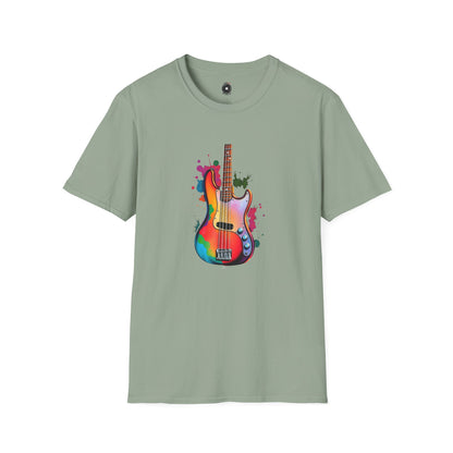 Colorful Jazz Bass Body on a colorful splash graphic.