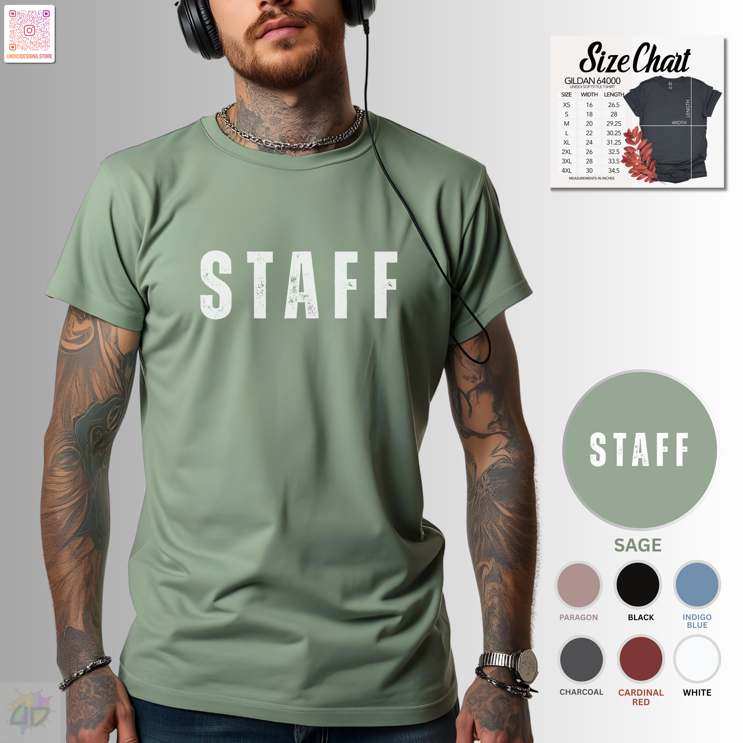 "Staff" graphic text tee.