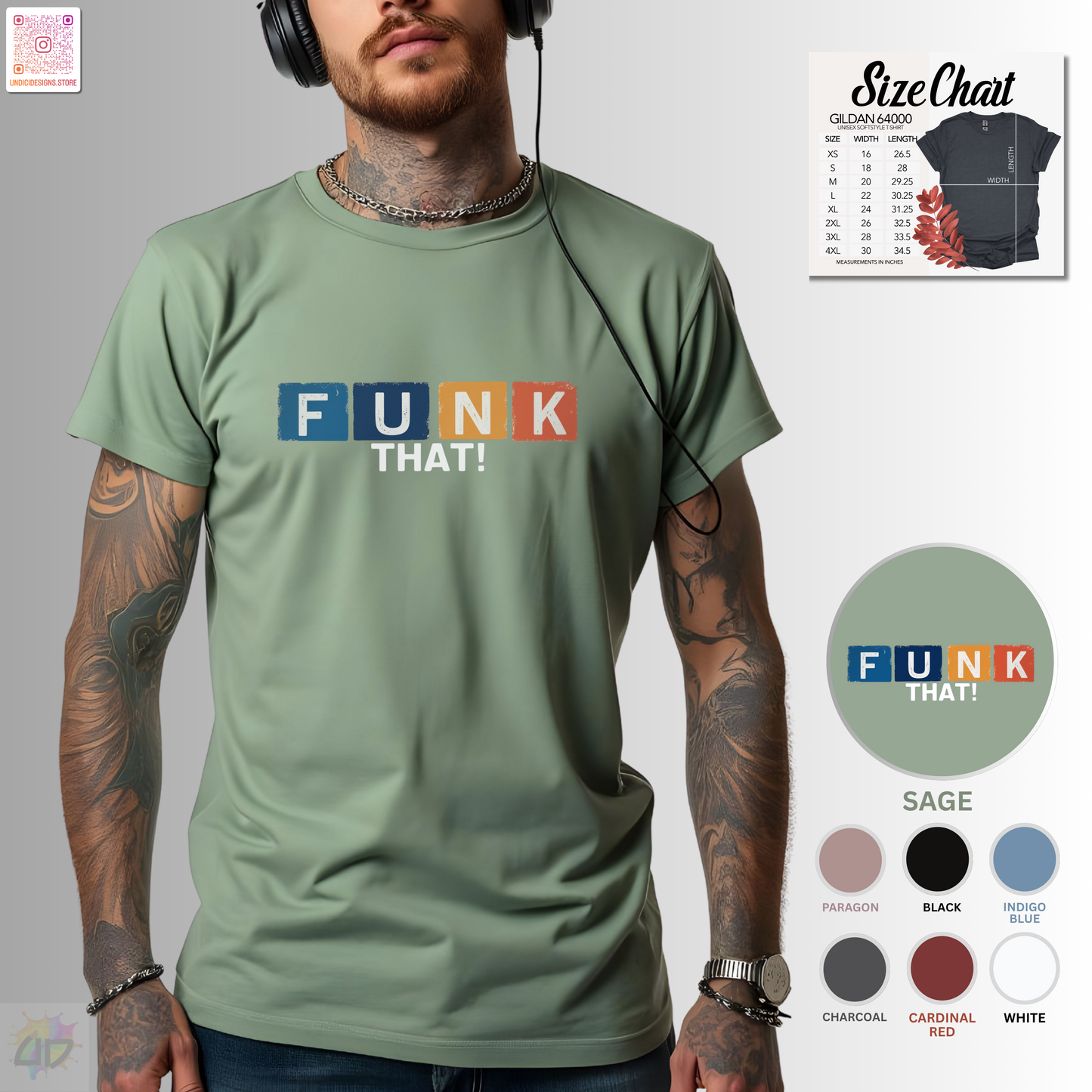 "Funk That!" in colorful highlights graphic text tee.