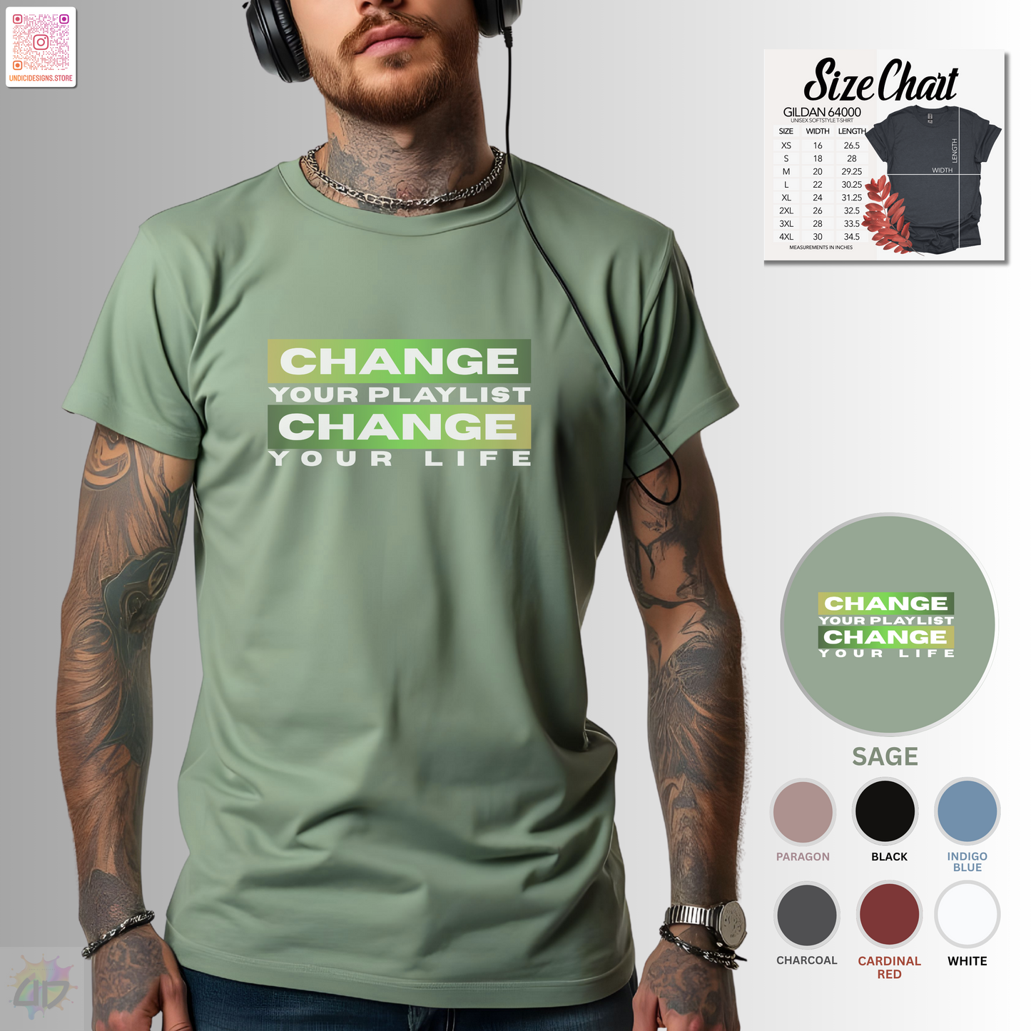 "Change your playlist, change your life" in gradient color graphic.