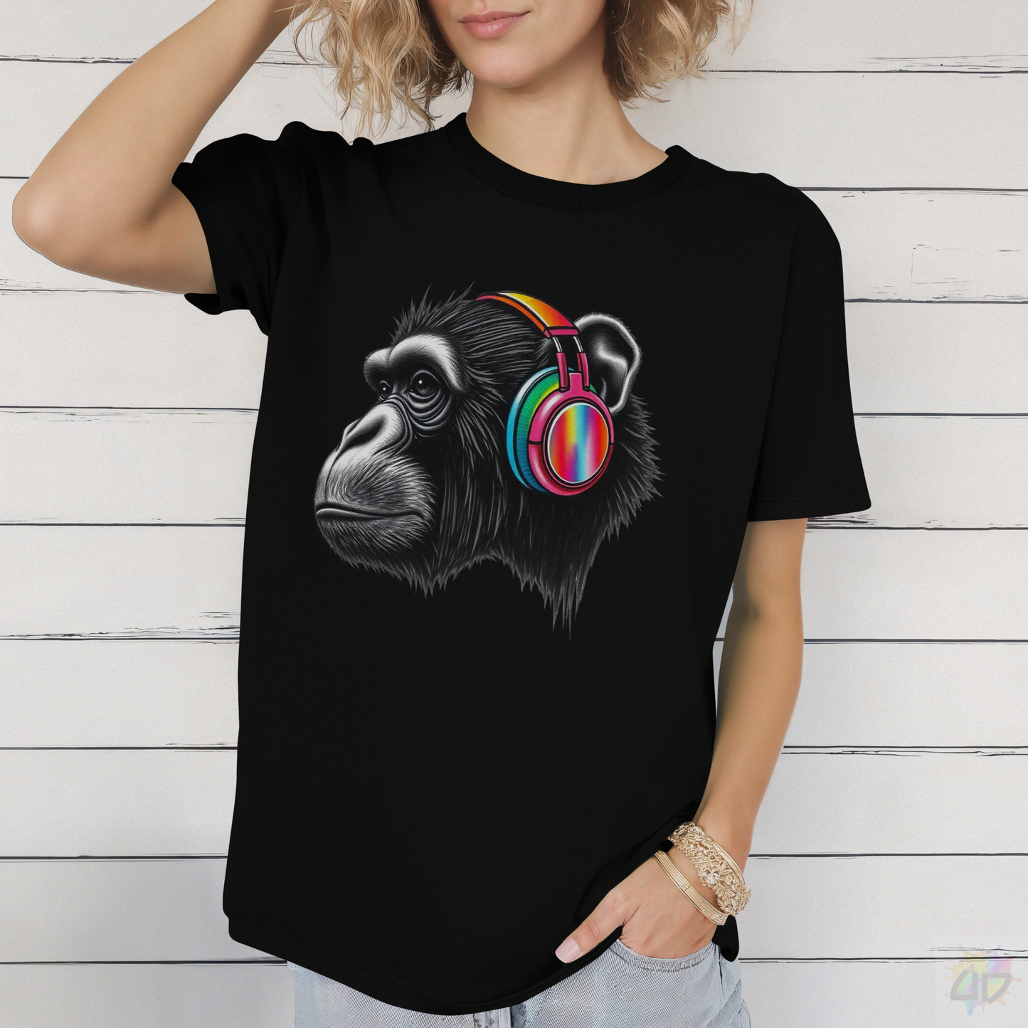 Ape Wearing Colorful Headphones Graphic Tee